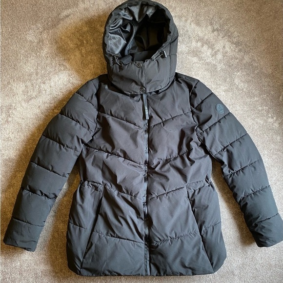 London Fog Black Puffer Jacket with Chevron Quilting - Picture 1 of 6